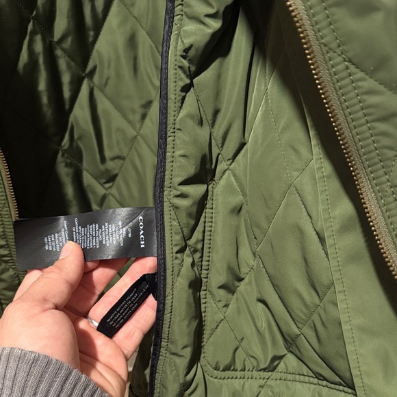 Coach Men's Olive Quilted Jacket with Brown Collar good condition - Picture 6 of 9